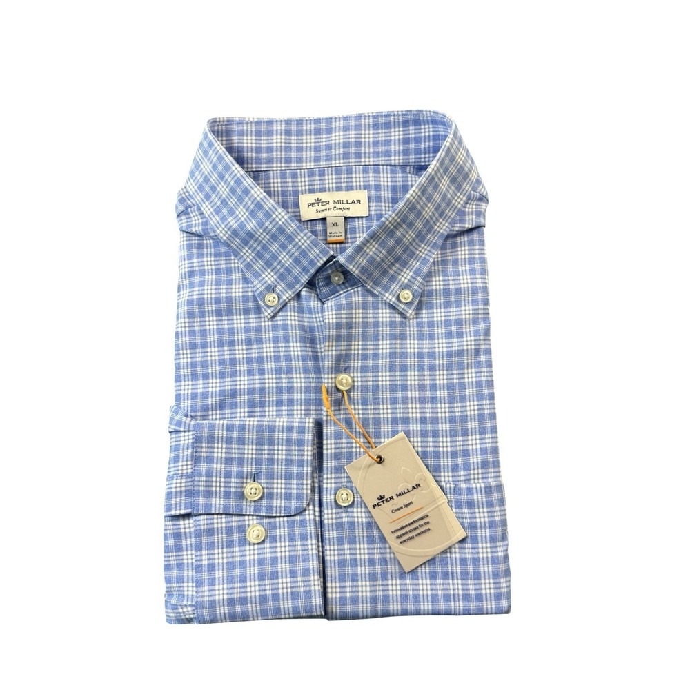 Peter Millar Summer Comfort Blue Checked Performance Shirt XL MS19EW72BL